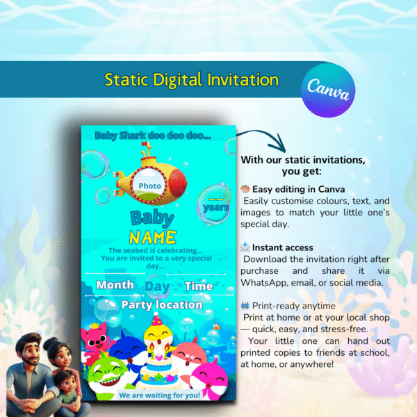 Baby Shark Birthday Invitation kit - Image 3