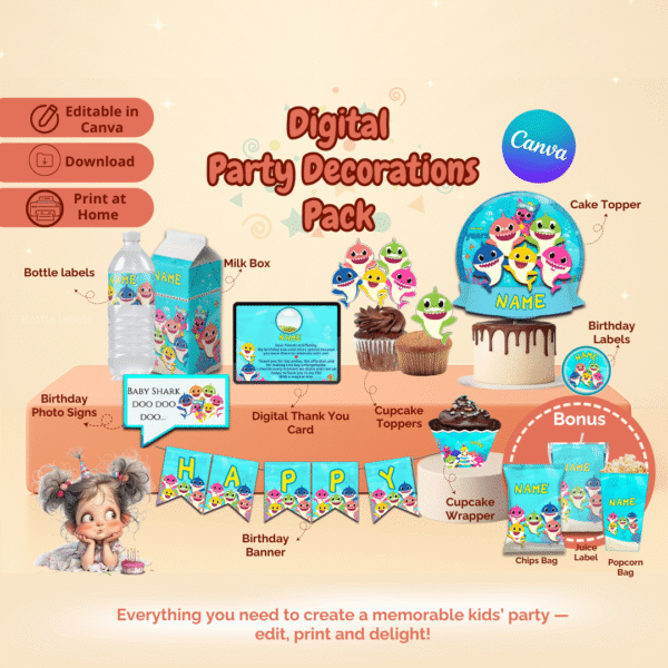 Baby Shark Party Decorations Kit