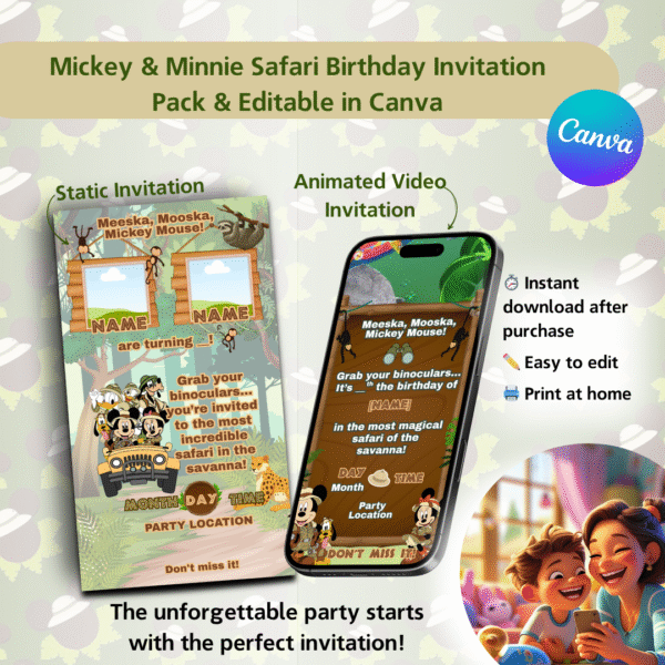 Mickey Minnie Safari Birthday Invitation