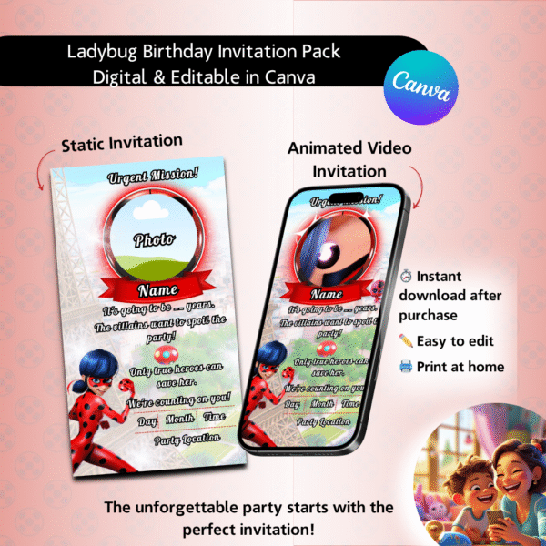 Lady Bug Birthday Invitation
